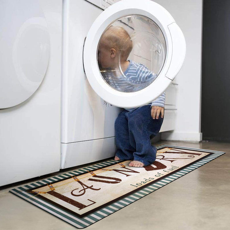 Gracie Oaks Vintage Laundry Room Runner Rug, Anti Fatigue Laundry Rug